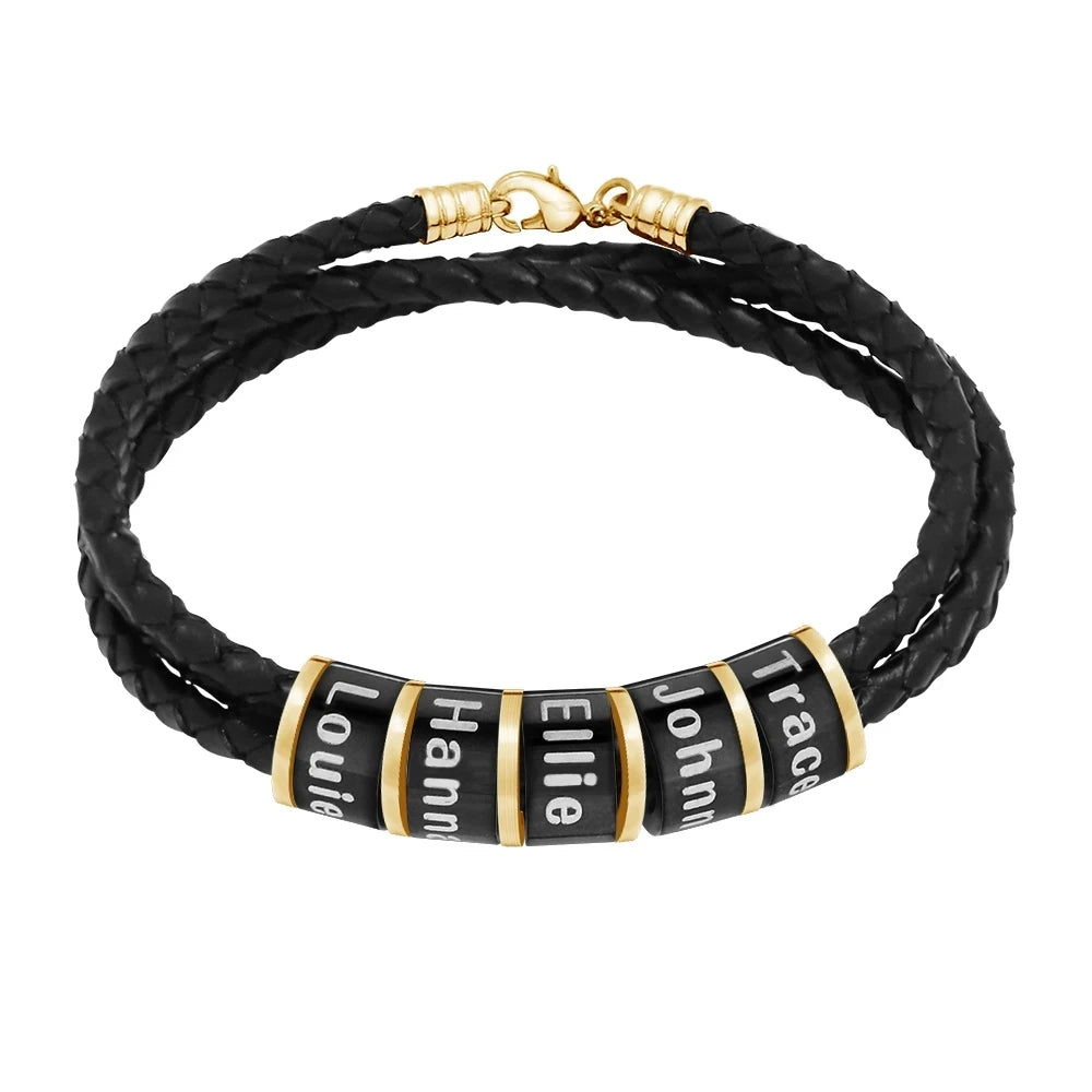 Personalized Men Leather Bracelet Custom Name Gift - Smarsty