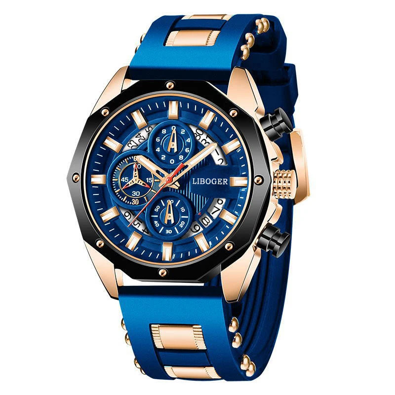 Fashion Men Watch with Auto Date and Silicone Strap - Smarsty