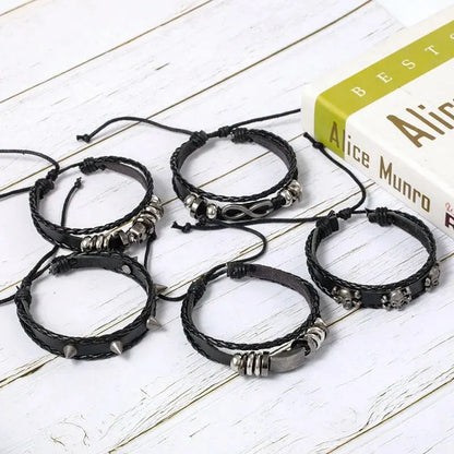 5pcs Punk Style Braided Leather Bracelets Set - Smarsty