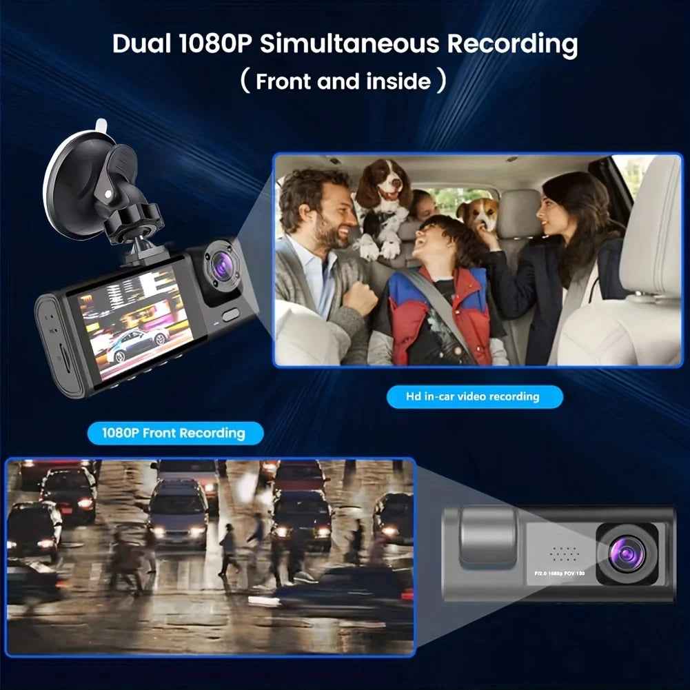 Dash Cam W/ IR Night Vision Loop Recording & 2" IPS Screen 1080P 3 Camera ， DVR recorder, video recorder, Vehicle DVR - Smarsty