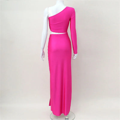 CNYISHE One Shoulder Cut Out Split Ruched Maxi Dress for Women Elegant Party Prom Gown Dresses Woman Sexy Birthday Outfits Robes - Smarsty