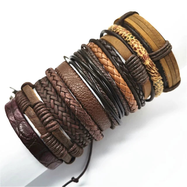 Handmade Black Leather Wrap Bracelets Set for Men and Women - Smarsty