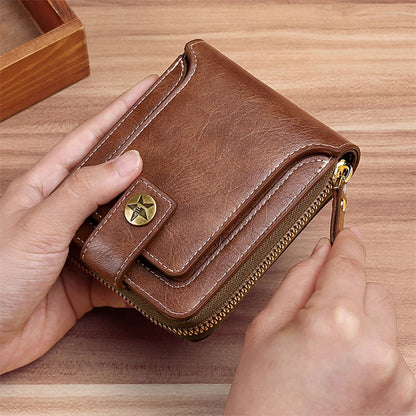Vintage Men's Wallet PU Leather Short Purse Men Hasp Zipper Clutch Solid Color Wallets High Quality Durable Convenient Wallets - Smarsty