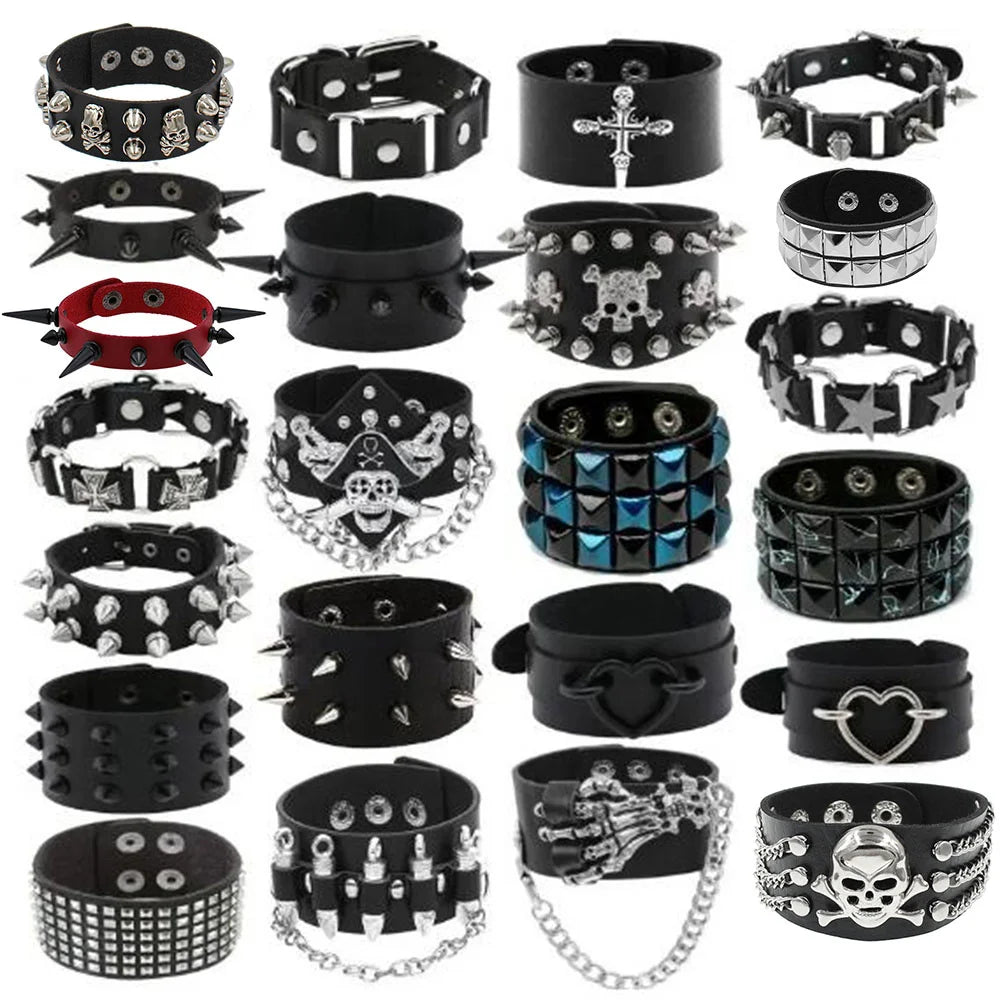 Unisex PU Leather Punk Bracelet With Spikes And Skull - Smarsty