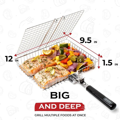 Portable Stainless Steel Folding Grill Basket for Outdoor Cooking - Smarsty