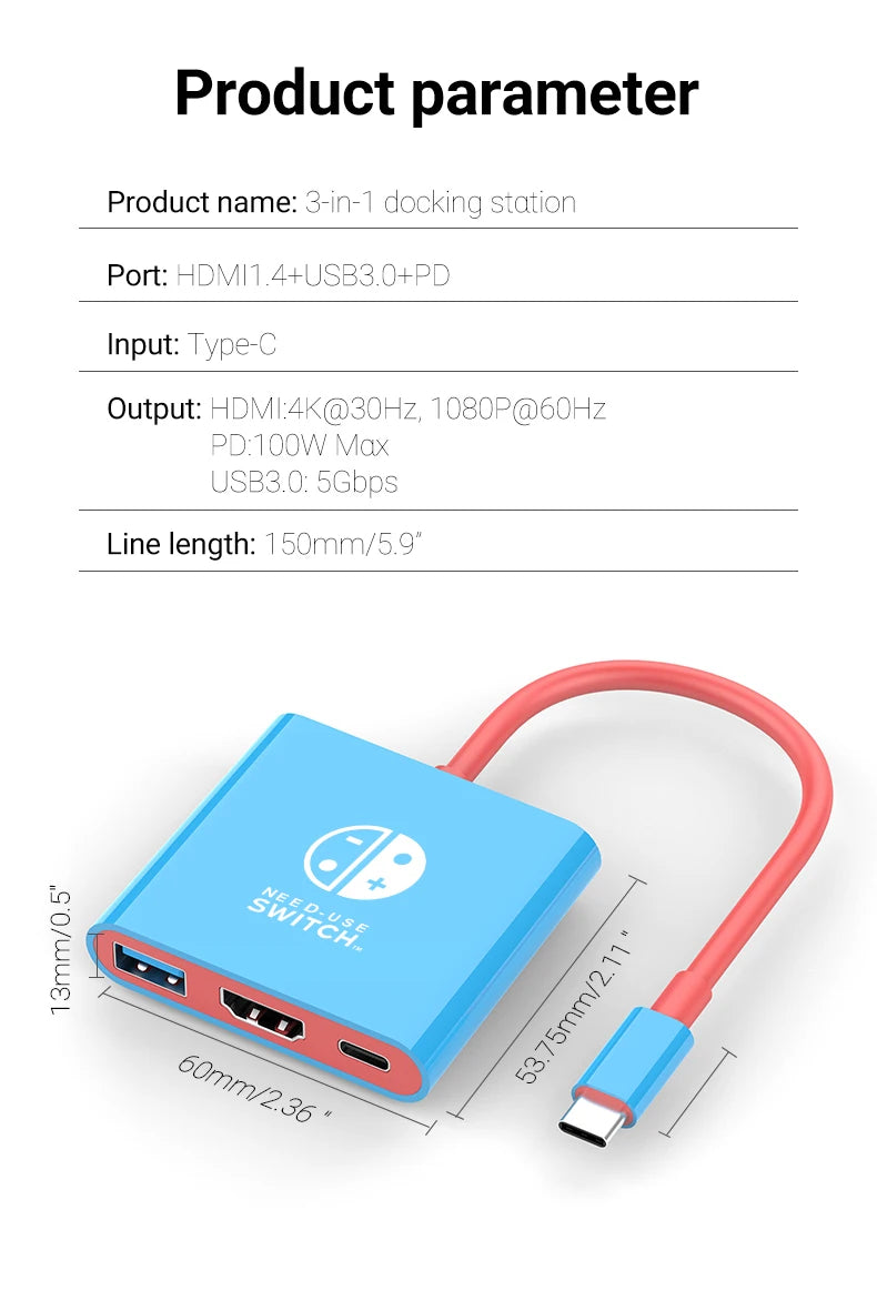 Portable USB C Hub With HDMI Travel And Gaming Dock