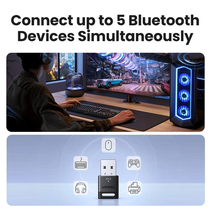 USB Bluetooth Adapter, Bluetooth 6.0 Dongle for PC Windows 11/10/8.1, Bluetooth Receiver & Transmitter for Keyboard/Mouse - Smarsty