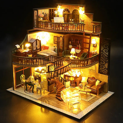 Wooden Doll House 3D Puzzle Assembly Building Model Kit Production Small Room Toys Home Bedroom Decoration With Furniture Light