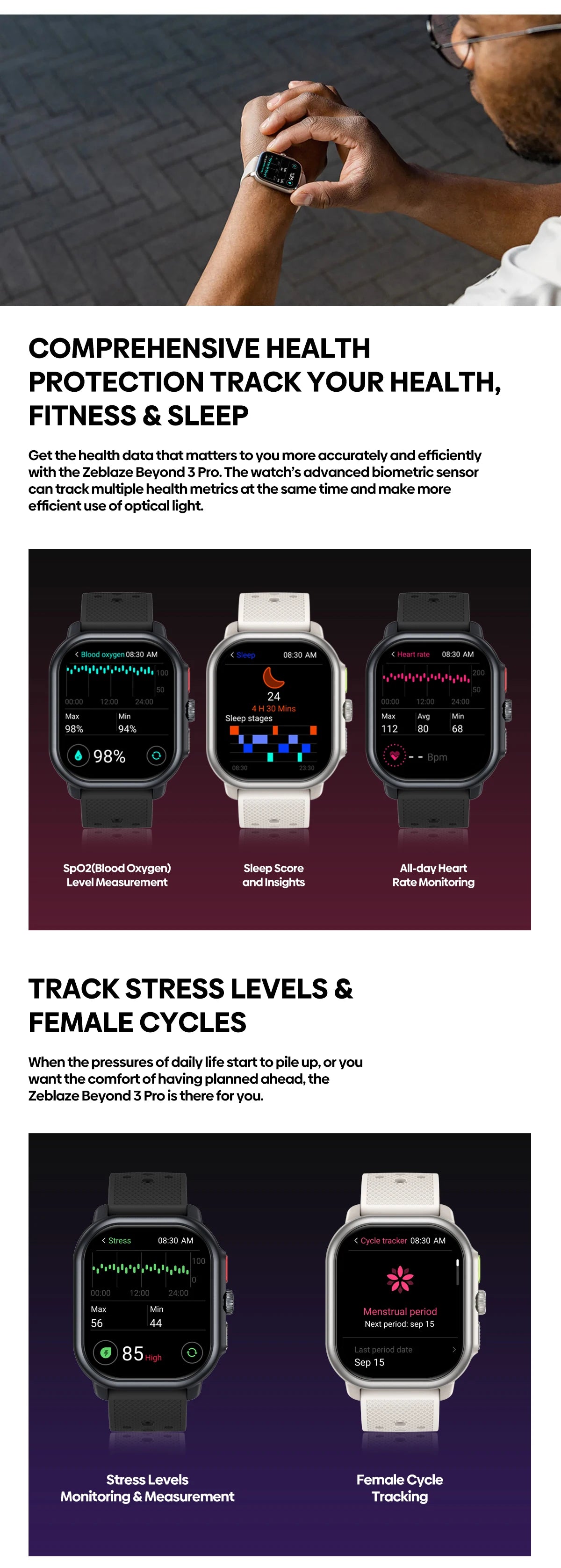 Zeblaze Beyond 3 Pro GPS Smart Watch with AMOLED Display - Smarsty