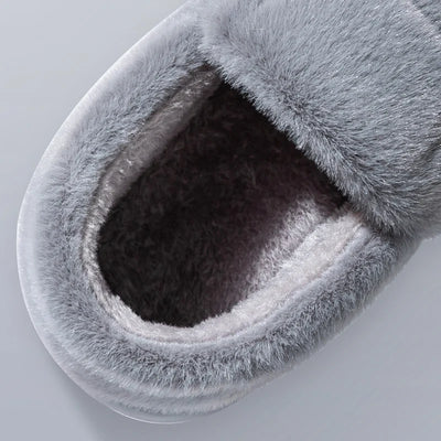 Men's slippers Winter Solid Color Wrap Heels Plush Slippers Non-slip Warm Women Men Home Casual Cotton Shoes Big Size 50 51 - Smarsty