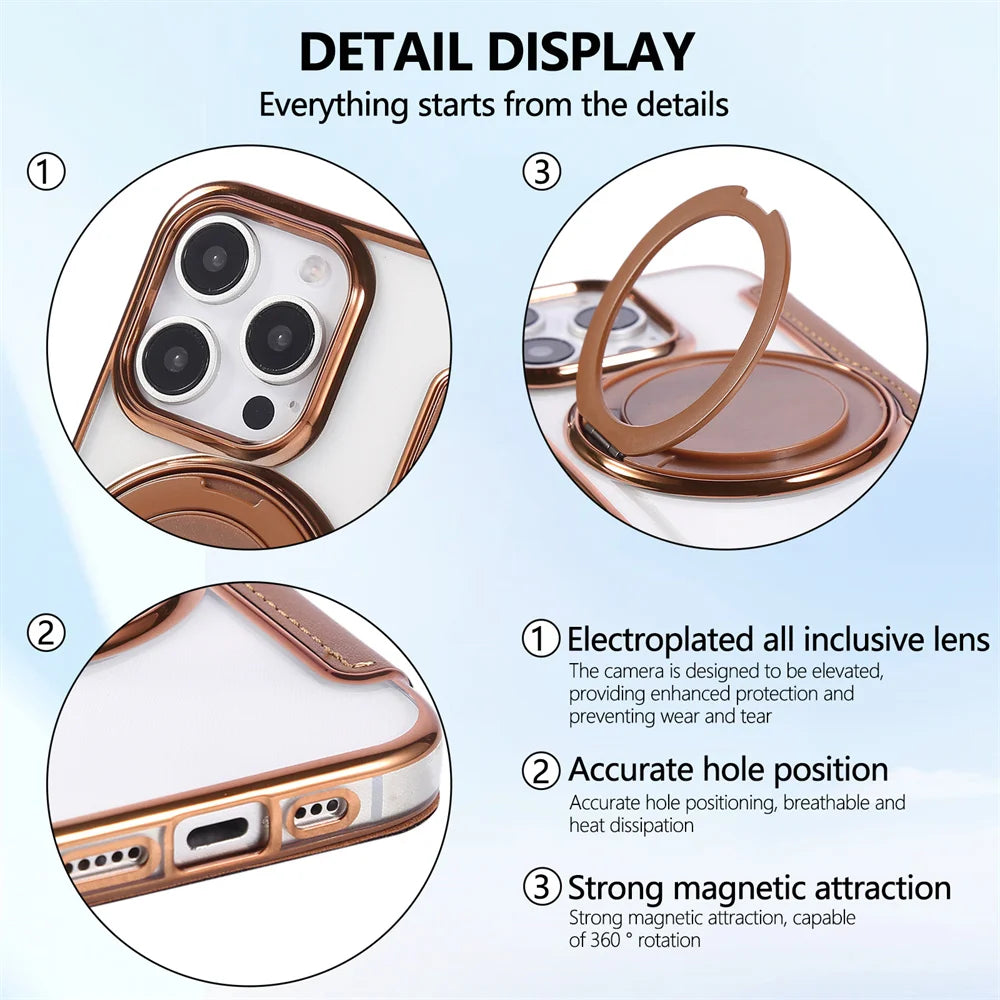 Flip Leather Wallet Rotating Fold Stand Magnetic Phone Case For iPhone 15 16 17 Pro Max 16E 14 13 12 For Magsafe Clear Cover