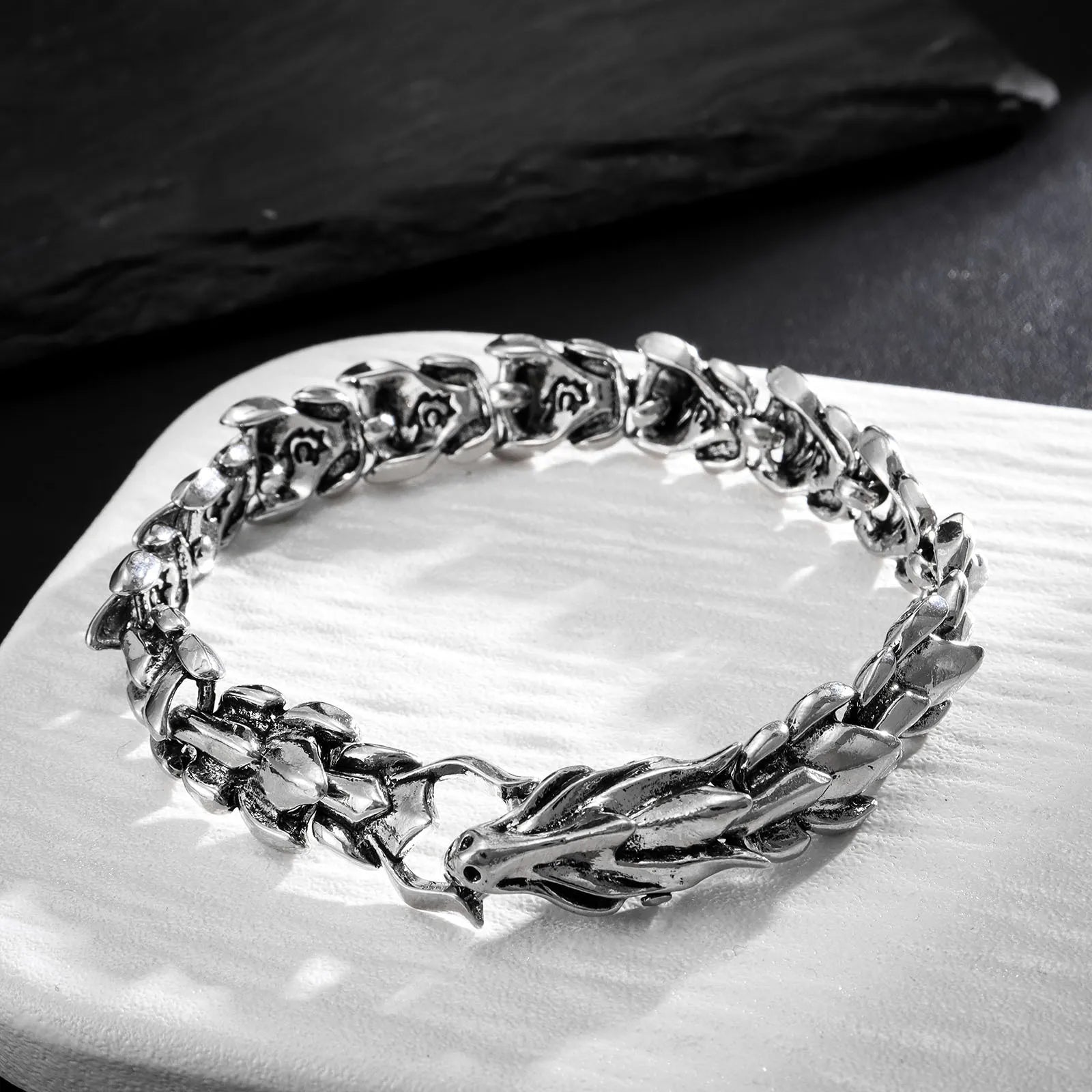 Mens Viking Dragon Bracelet Vintage Punk Bangle - Smarsty