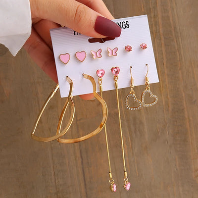 Gold Color Vintage Geometric Pearl Earrings Set For Women - Smarsty