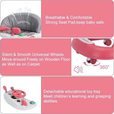 2 in 1 Baby Walker, Toddler Baby Push Walker with Removable Feeding Tray and Music Tray(Without Battery), Foldable Walker - Smarsty