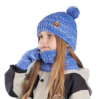 Winter Kids Hat Set Warm Beanie Scarf Gloves Pompom Fleece - Smarsty