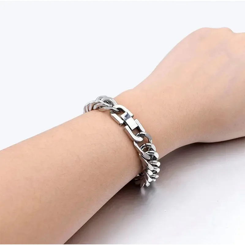Titanium Steel Cuban Chain Bracelet With Hidden Clasp - Smarsty
