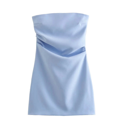 TRAF Dress Women Off Shoulder Corset Short Dresses Ruched Backless Blue Black White Dress Woman Sexy Bodycon Party Dresses - Smarsty