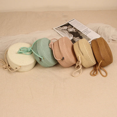 Round Straw Bag For Women Woven Handmade Shoulder Bag - Smarsty