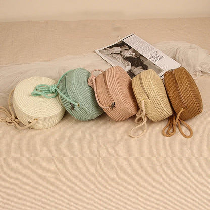 Round Straw Bag For Women Woven Handmade Shoulder Bag - Smarsty