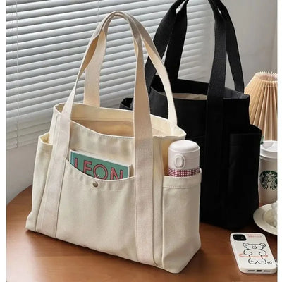 Large Capacity Canvas Tote Bags for Work Commuting Carrying Bag College Style Student Outfit Book Shoulder Bag Shopping Bag - Smarsty