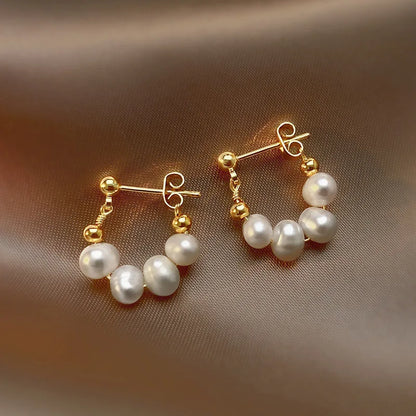 Minimal Geometric Circle Pearl Stud Earrings for Women - Smarsty