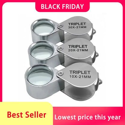 10-30X Pocket Loupe Magnifier Jewelry Magnifying Glass Foldable Diamond Lupa Triplet Jewelers Eye Glass Tool Reading Magnifier
