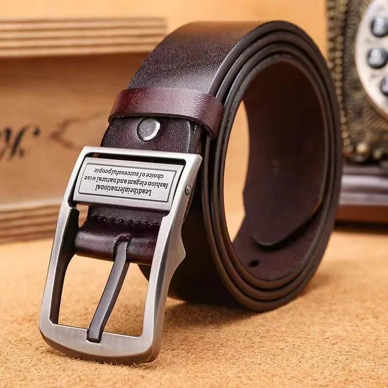 Leather Cowhide Men’s Belt Metal Alloy Pin Buckle - Smarsty
