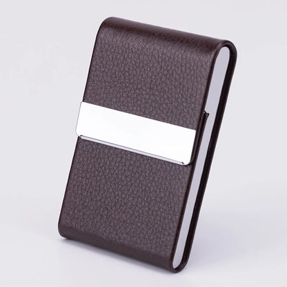 Business Card Holder Case - Slim PU Leather Metal Pocket Card Holder with Magnetic Shut, Name Card Holder