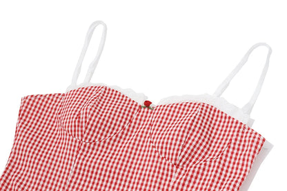 WhereMery Plaid Y2K Lace Vintage Spaghetti Strap Mini Dresses Backless Aesthetic Casual Slim Dress New Streetwear Women Vestidos - Smarsty