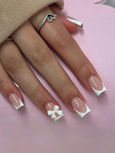 Pink Bowknot Stiletto Press On Nails 24PCS Full Cover - Smarsty