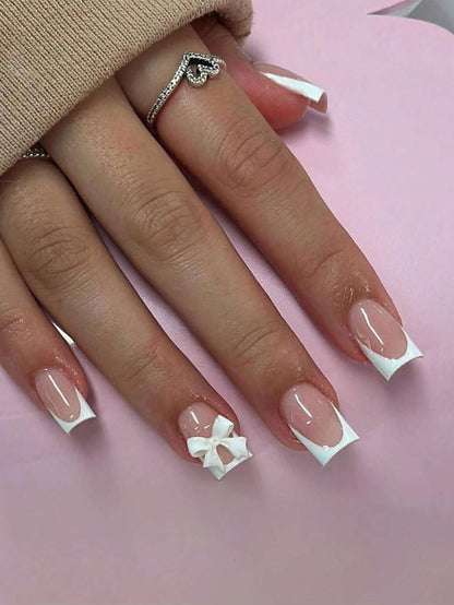 Pink Bowknot Stiletto Press On Nails 24PCS Full Cover - Smarsty