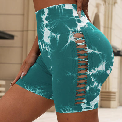 Tie Dyed Seamless Fitness Pants Women's High Waist and Hip Lifting Sports Tight Shorts Running Sexy Peach Fitness Yoga Shorts - Smarsty