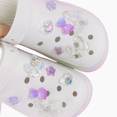 12PCS Fashion Shoe Charms Set Accessories Hole Shoe Buckle Transparent Butterfly Bear Crystal Heart DIY 3D Shoes Decorations - Smarsty