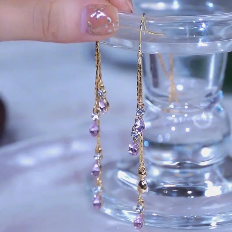 Luxury Green Zircon Drop Earrings with Long Tassel Design - Smarsty