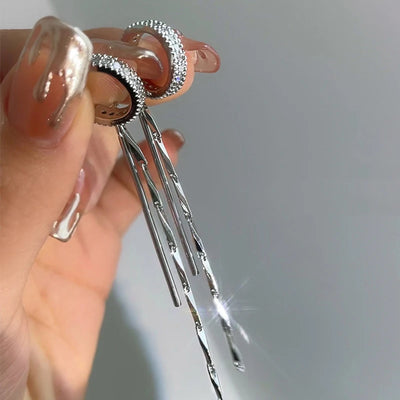 Silver Crystal Tassel Non Piercing Ear Cuff Clip Earrings - Smarsty