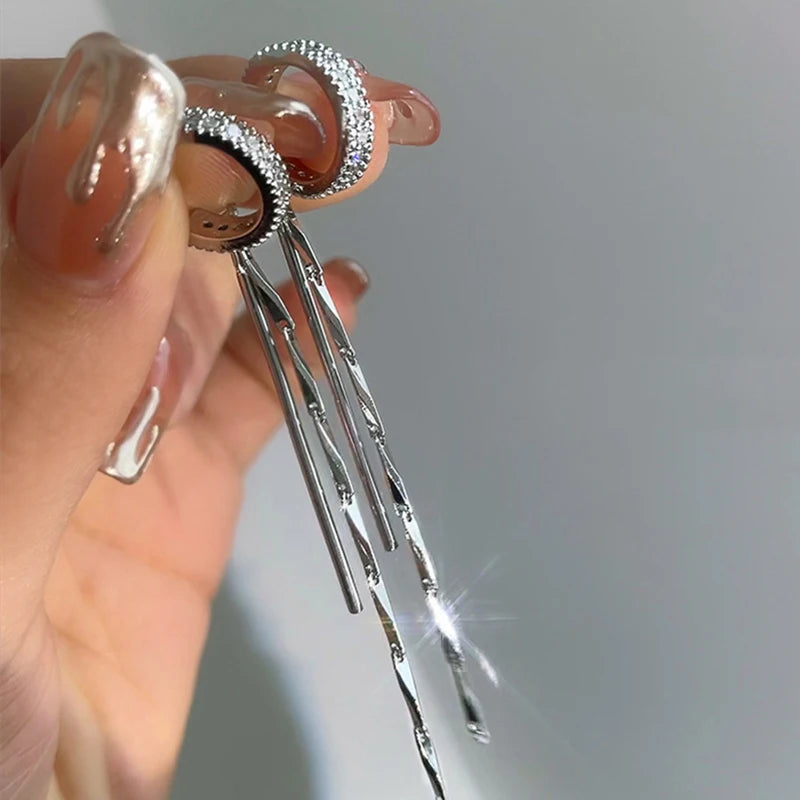Silver Crystal Tassel Non Piercing Ear Cuff Clip Earrings - Smarsty