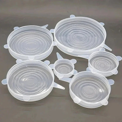 6Pcs/Set Transparent Silicone Kitchen Utensils Fresh-keeping Stretch Universal Bowl Cover Refrigerator Microwave Oven Sealed