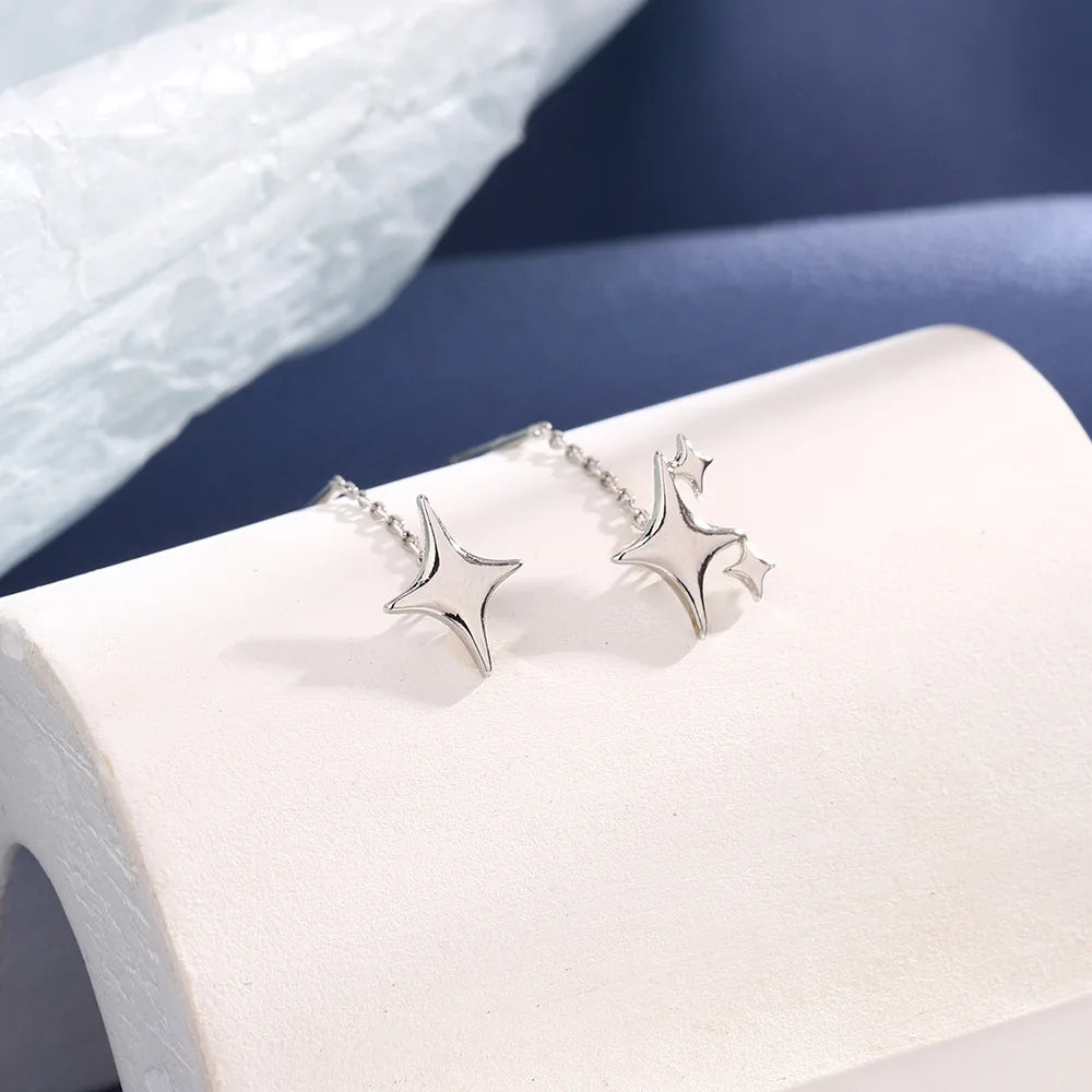 925 Sterling Silver Star Earrings with Tassel Design for Women - Smarsty