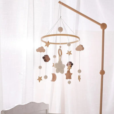 Baby Crib Mobile Bed Bell Rattle Toys Wooden Crochet Stars Pendant Bed Bell Toys Newborn Comfort Crib Bracket Hanging Toys Gifts by Smarsty