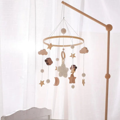 Baby Crib Mobile Bed Bell Rattle Toys Wooden Crochet Stars Pendant Bed Bell Toys Newborn Comfort Crib Bracket Hanging Toys Gifts
