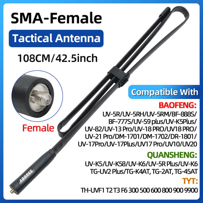 ABBREE CS Tactical Antenna SMA-Female Dual Band VHF UHF 144/430Mhz Foldable For Walkie Talkie Baofeng UV-21 UV-5R QuanSheng K5 - Smarsty