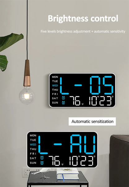 Large Digital Wall Clock with Temperature and Date Display - Smarsty
