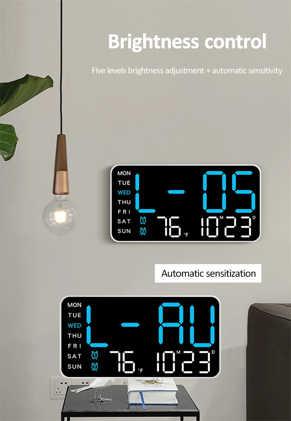 Large Digital Wall Clock with Temperature and Date Display - Smarsty
