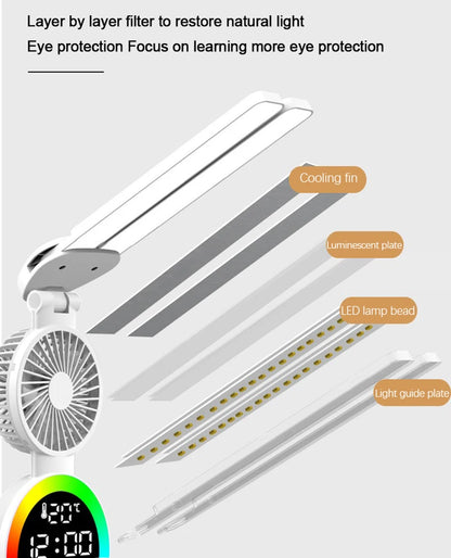 Rechargeable LED Table Lamp with Fan and Clock - Smarsty