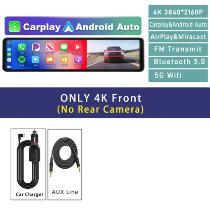 4K Dash Cam with GPS WiFi CarPlay Android Auto Mirror - Smarsty