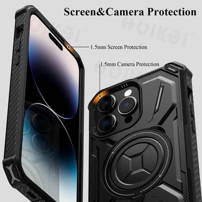 Case for iPhone 16 Pro Max 15 Plus 14 Pro 13 12 Magnetic MagSafe Heavy Duty Shock Absorption Body Protective Rotatable Kickstan