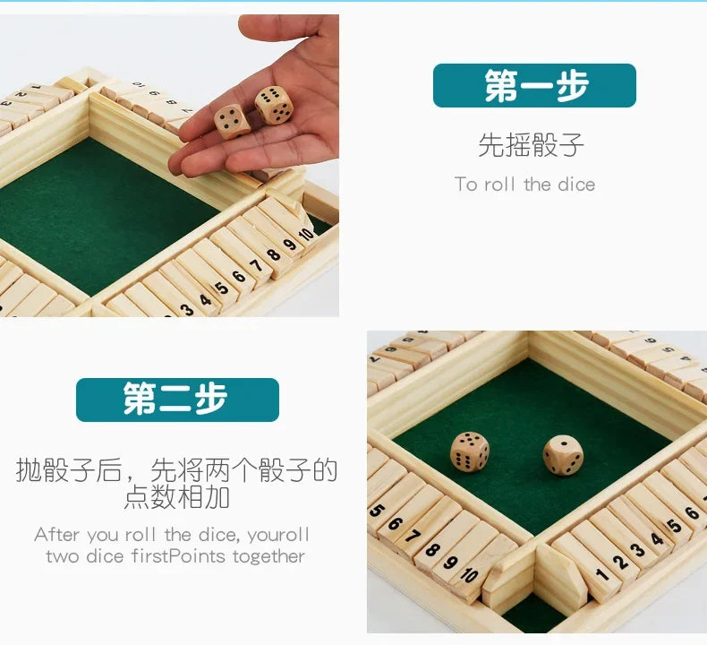 Wooden Dice Board Game Shut The Box for 4 Players Flaps & Dices Game Parent-children Interaction Family Entertainment by Smarsty