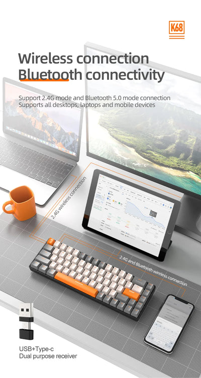 Wireless 60 Percent Mechanical Keyboard Bluetooth Hot Swap - Smarsty