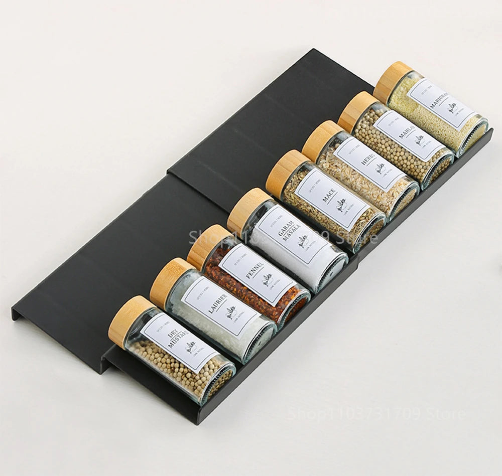 Drawer Spice racks for Kitchen 4 Layers Adjustable Spice Rack for Spice Jars Seasoning Shelf Cabinet Pantry Kitchen Organizer