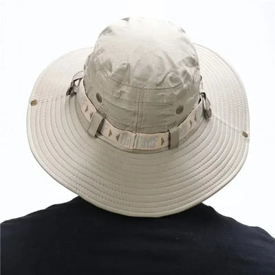 Summer Men Bucket Hat Outdoor UV Protection Wide Brim Panama Safari Hunting Hiking Hat Mesh Fisherman Hat Beach Sunscreen Cap - Smarsty